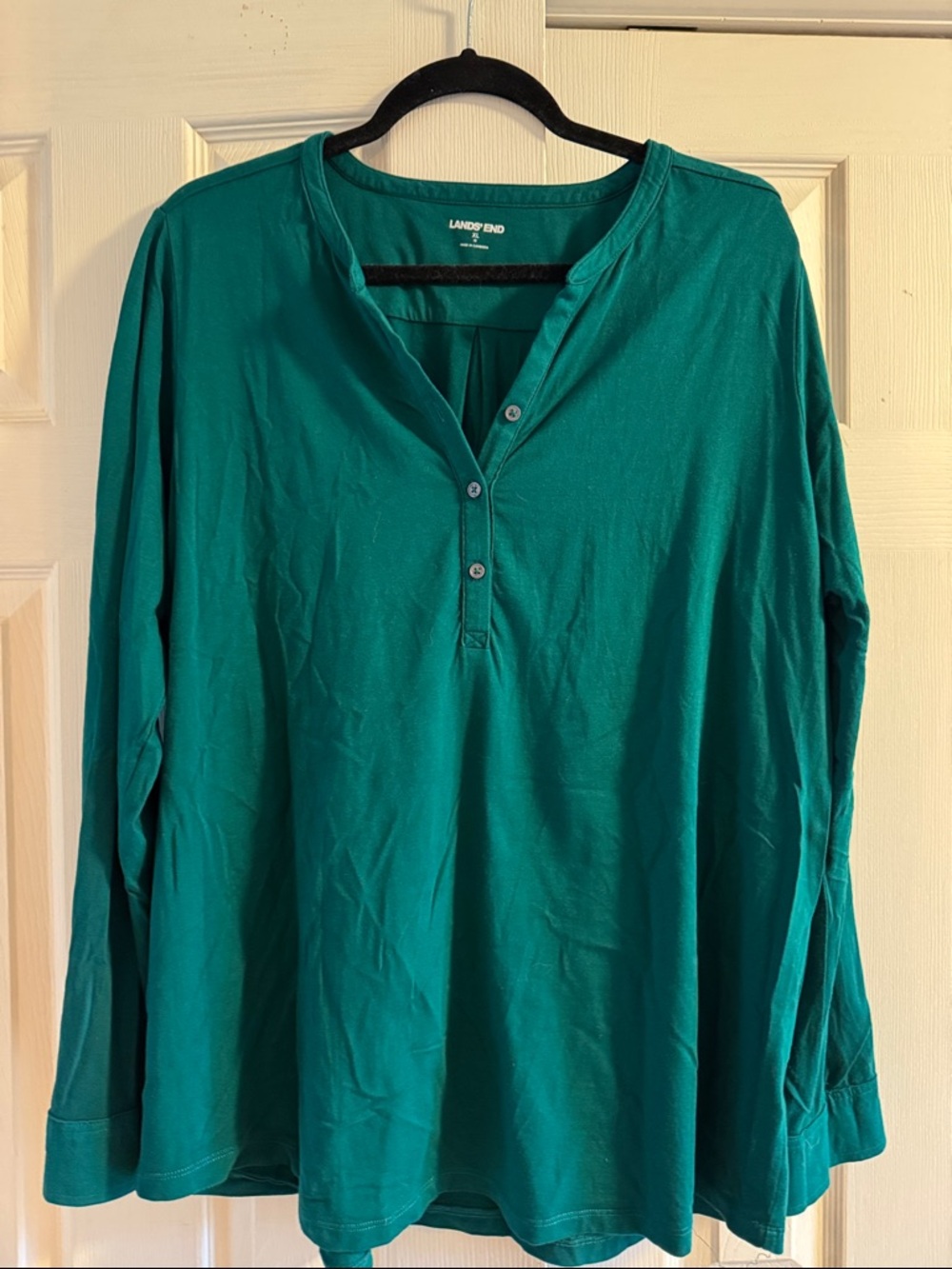Lands' End women’s Teal Henley Long-Sleeve Shirt xl